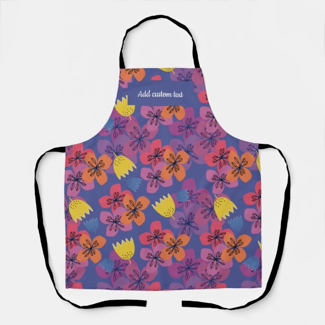 Custom floral blue birthday pattern name  apron (Front)