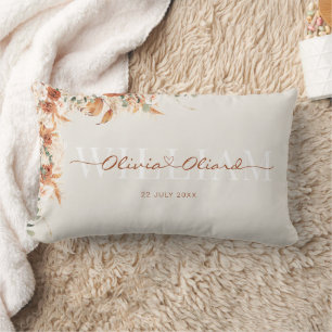 Custom Floral Boho Wedding & Bridal Shower Gift Lumbar Pillow
