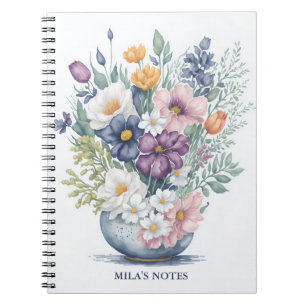 Custom Floral Bouquet Pastel Watercolor Wildflower Notebook