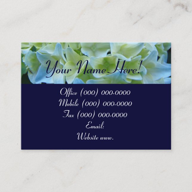Custom Floral Business Cards Blue Hydrangeas (Front)