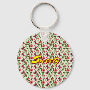 Custom floral Butterfly cherry seamless pattern  Keychain