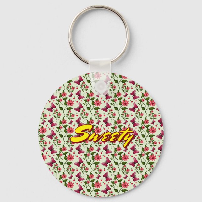 Custom floral Butterfly cherry seamless pattern  Keychain (Front)