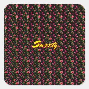 Custom floral Butterfly cherry seamless pattern Square Sticker