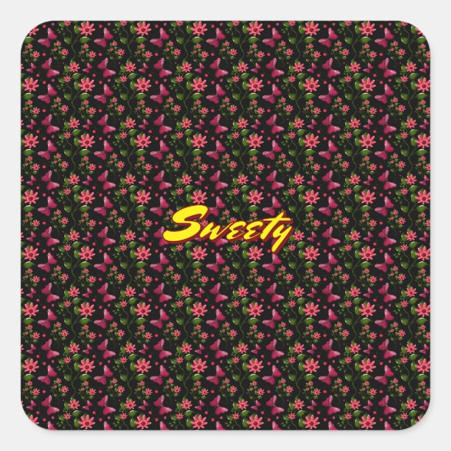 Custom floral Butterfly cherry seamless pattern  Square Sticker (Front)