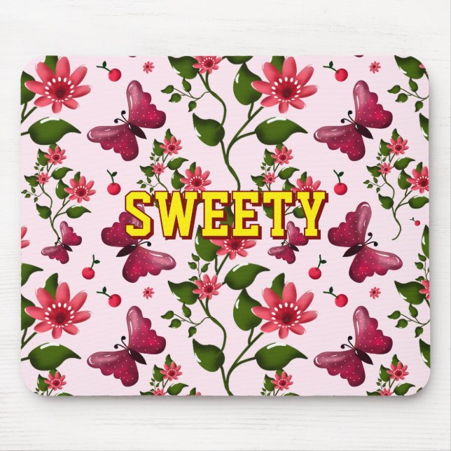 Custom floral butterfly pattern  mouse pad (Front)