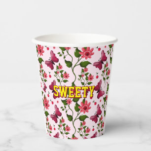 Custom floral butterfly pattern  paper cups