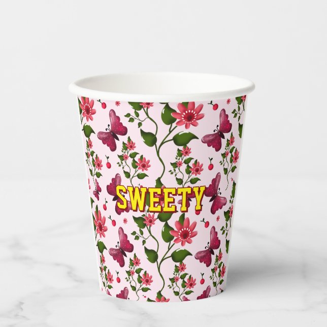 Custom floral butterfly pattern  paper cups (Front)