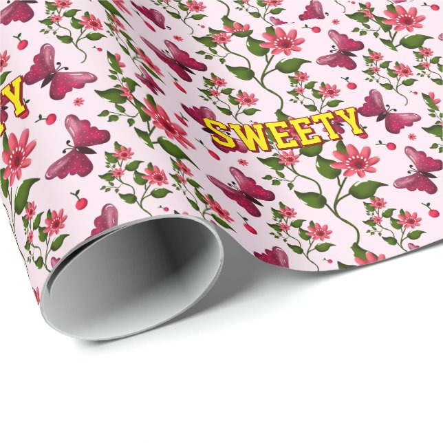 Custom floral butterfly pattern  wrapping paper (Roll Corner)