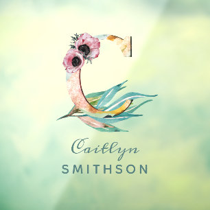 Custom Floral C Letter Watercolor Foliage Monogram Window Cling