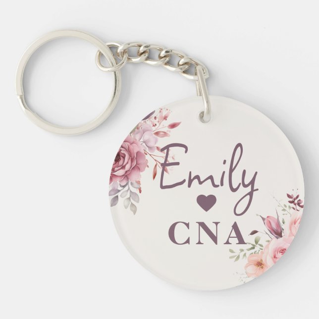 Custom Floral Certified Nursing Assistant Gift Keychain (Front)