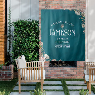 Custom Floral Classic Script Family Reunion Tapestry