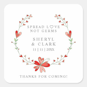 Custom Floral Coral Wreath Wedding Sanitizer Gel Square Sticker