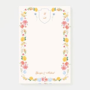 Custom Floral Crest Wedding Monogram Post-it Notes