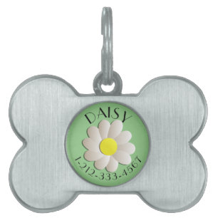 CUSTOM FLORAL DAISY  IDENTIFICATION DOG TAG GREEN