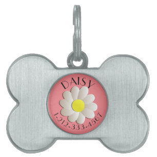 CUSTOM FLORAL DAISY  IDENTIFICATION DOG TAG PINK