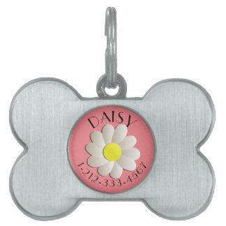 CUSTOM FLORAL DAISY IDENTIFICATION DOG TAG PINK
