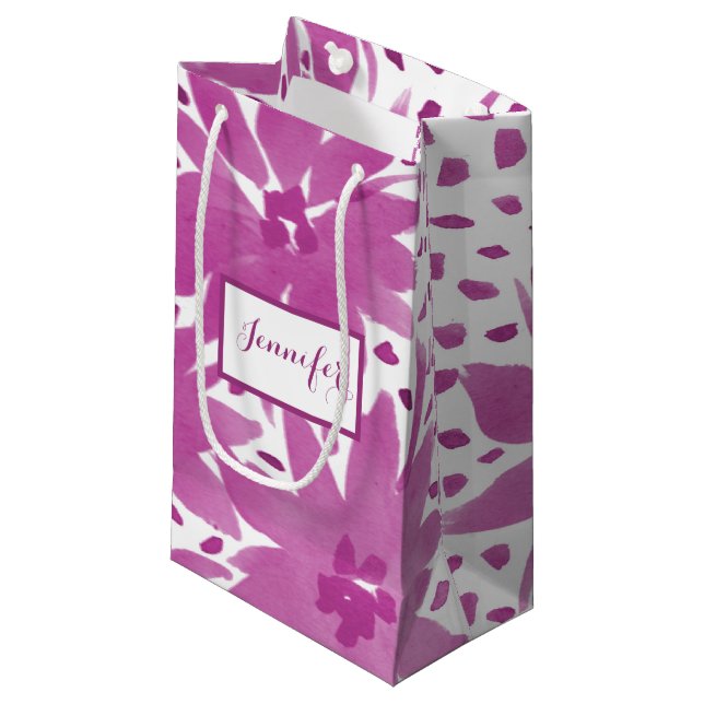 Custom Floral Design Pink Colour Gift Bag (Front Angled)