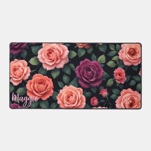 Custom Floral Desk Mat with Name | Moody Aesthetic (Front)