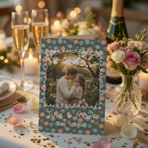 Custom Floral Doodle Photo Engagement Thank You  Card