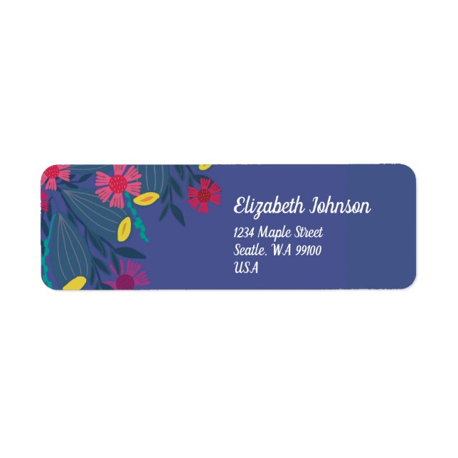 Custom floral  elegant blue simple name adress (Front)