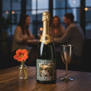 Custom Floral Engagement Photo Champagne Sparkling Wine Label