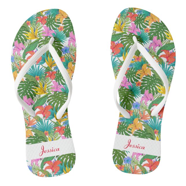 Custom Floral Flip Flops with Hibiscus Flowers (Footbed)