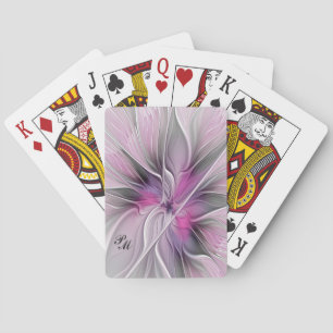 Custom Floral Fractal Modern Flower Pink Grey Playing Cards
