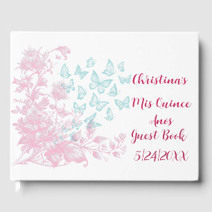 Custom Floral Girly Mis Quince Anos Keepsake Guest Book