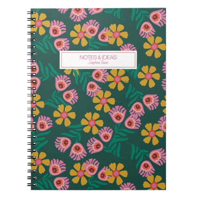 custom floral green pretty notes ideas notebook (Front)