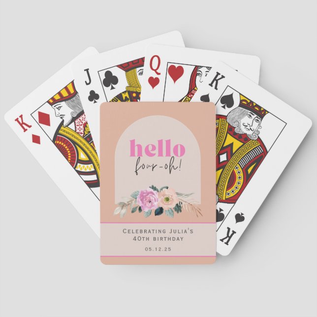 Custom floral "hello four-oh" retro dusty rose playing cards (Back)