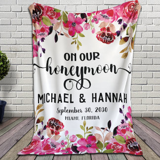 Custom Floral Honeymoon Keepsake Sherpa Blanket