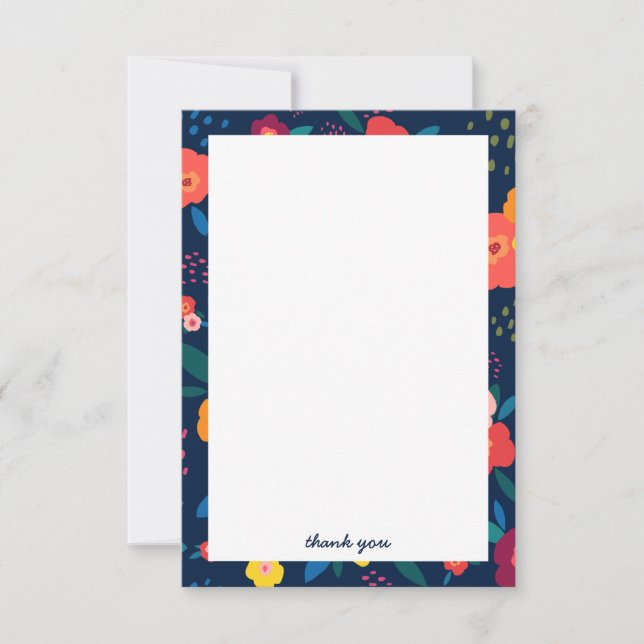 Custom Floral Illustration Thank You Card in Blue (Front)
