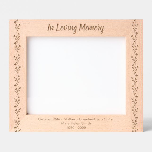 Custom Floral In Loving Memory Keepsake Memorial Etched Frames (Front)