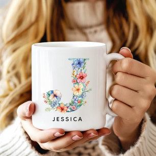 Custom Floral Initial Coffee Mug Birthday Gift
