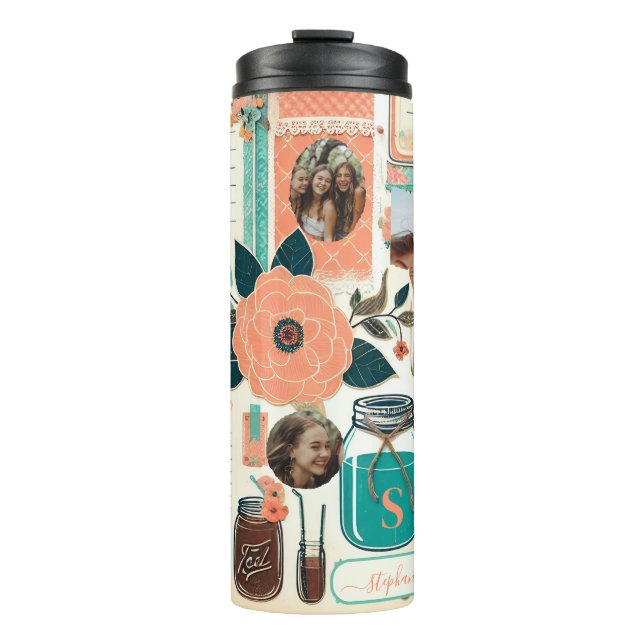 Custom Floral Junk Journal Scrapbook Gift for Her Thermal Tumbler (Front)