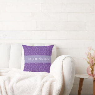 Custom Floral Lavender Personalized Family Name Throw Pillow