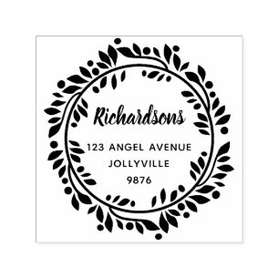 Custom Floral Leaves Wreath Address Self-inking Stamp