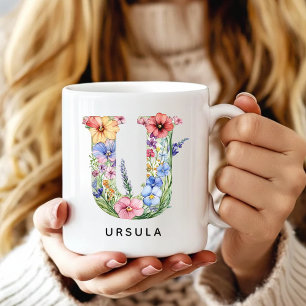Custom Floral Letter Mug Birthday Gift for Girls