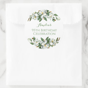 Custom Floral Magnolia Greenery BIrthday Party Classic Round Sticker
