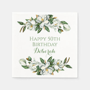 Custom Floral Magnolia Greenery BIrthday Party Napkin