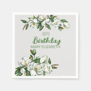 Custom Floral Magnolia Greenery BIrthday Party Napkin