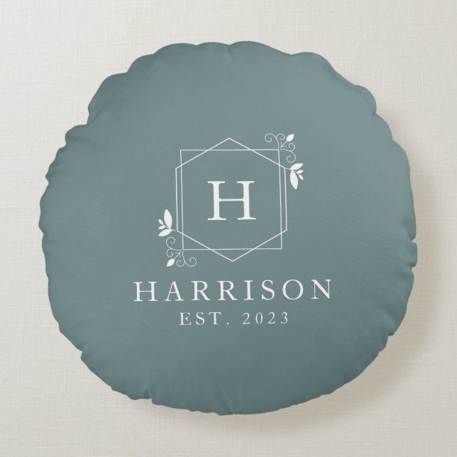 custom Floral Monogram Initial luxury Round Pillow (Front)