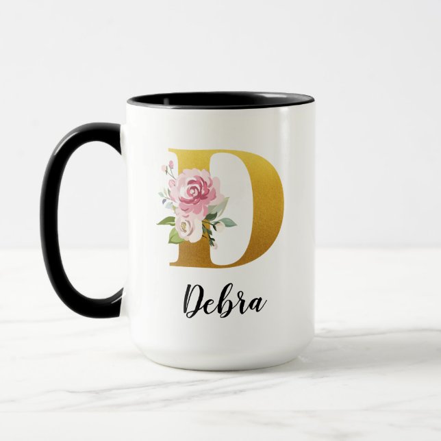 Custom Floral Monogram Initial Name Mug (Left)