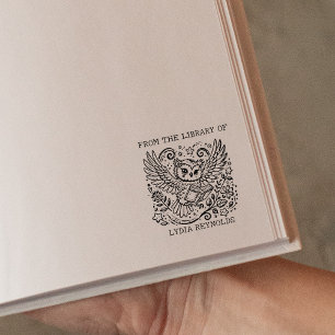 Custom Floral Owl Bookplate Rubber Stamp
