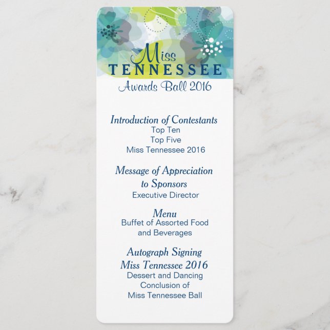 Custom Floral Pageant Awards Ball Program Card 2 (Front)