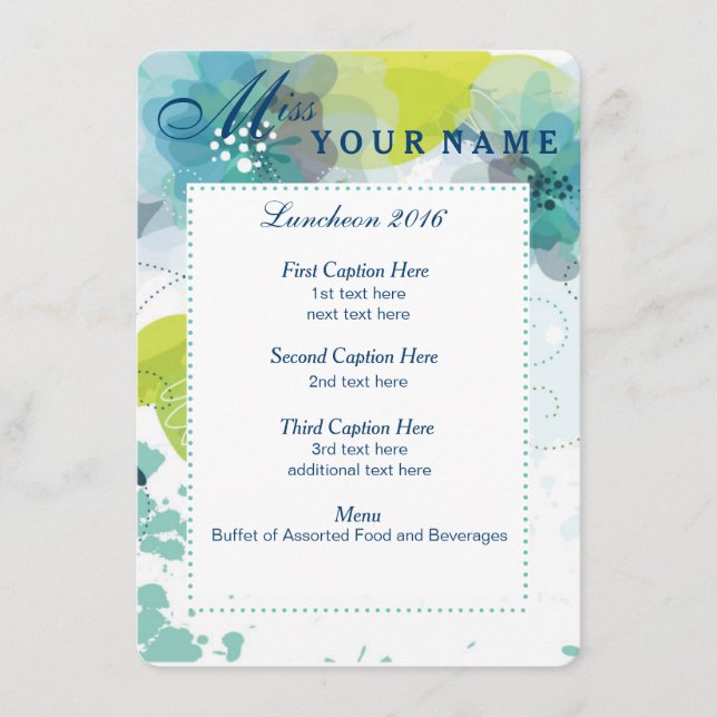 Custom Floral Pageant Luncheon Program Card (Front)