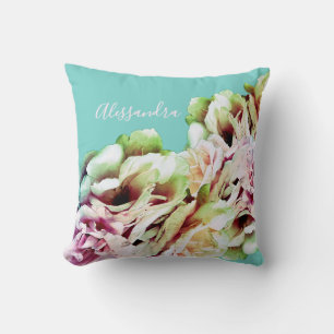 Custom Floral Pastel Blue Pink Yellow Botanical Throw Pillow