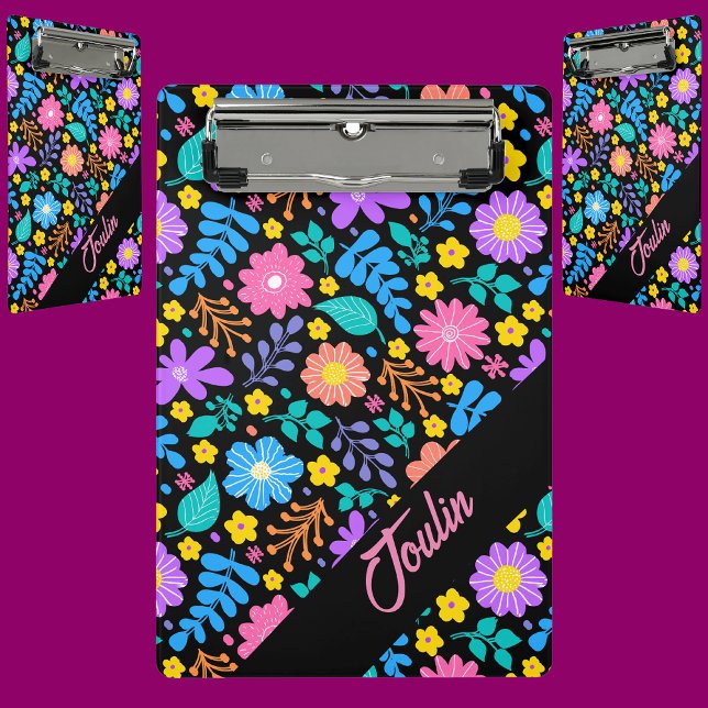 Custom Floral Pattern | Modern Monogram Colourful  Mini Clipboard (Creator Uploaded)