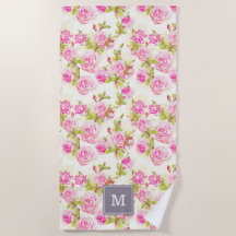 Custom Floral Pattern Old Rose Monogram Beach T