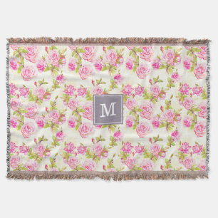 Custom Floral Pattern Old Roses Monogram Throw B